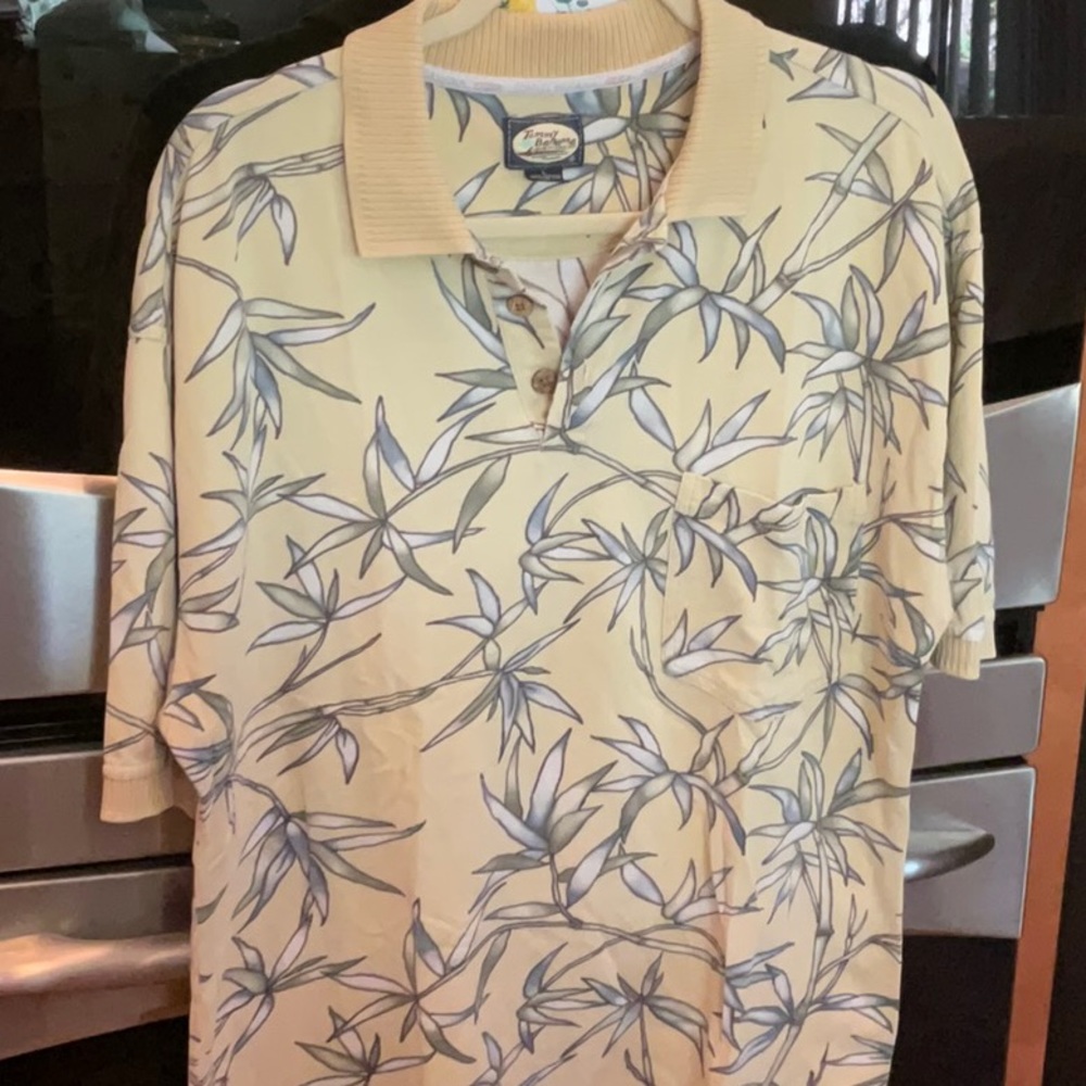 Tommy Bahama Size L Tropical Flowers Palm  Polo Hawaiian Shirt
